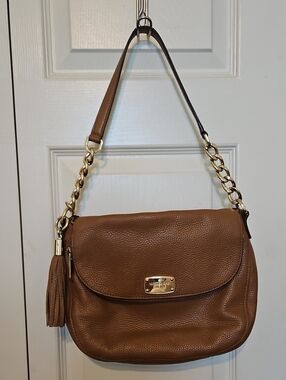 Michael Kors Brown Leather Shoulder Bag with Gold Chain Accent